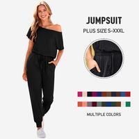 PrettyGarden Summer Outfit Women's Jumpsuit Plus size S-XXXL Fake Drawstring Off-Shoulder Overalls Elastic Waist Stretchy Loo...