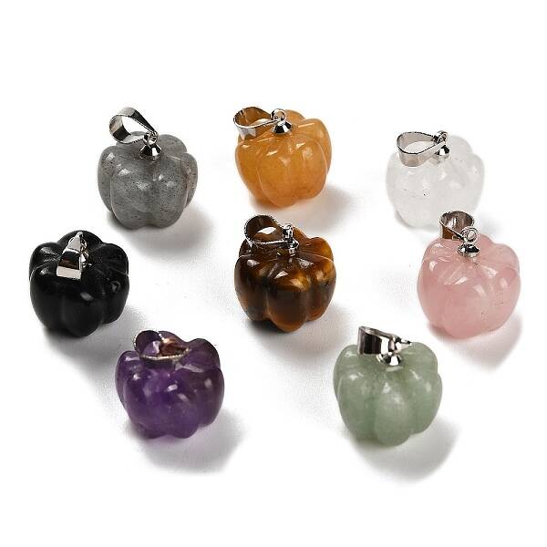 Natural Mixed Gemstone Pumpkin Charms
