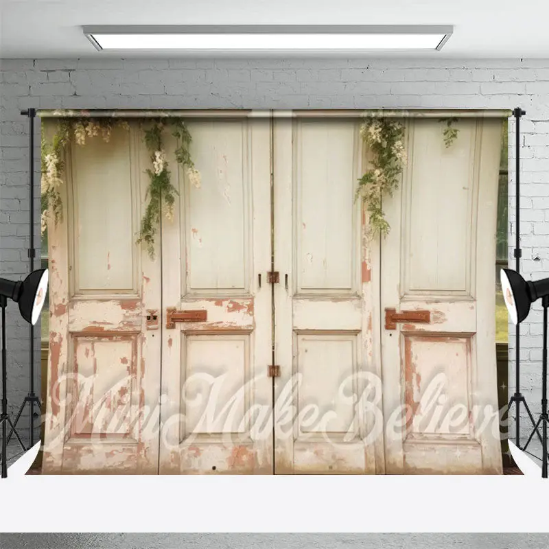Retro White Old Rusty Wood Door Photography Backdrop - Aperturee