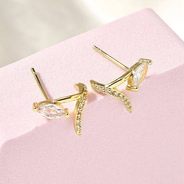 Horse Eye Brass Micro Pave Clear Cubic Zirconia Stud Earrings