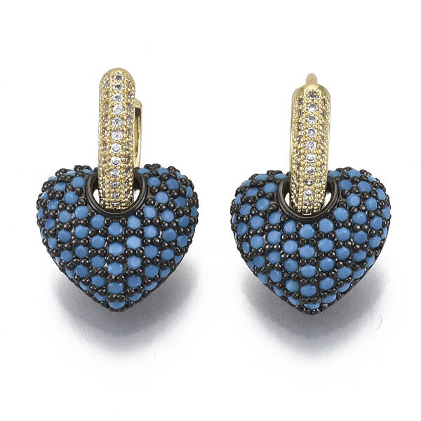 Brass Micro Pave Clear Cubic Zirconia Dangle Huggie Hoop Earrings