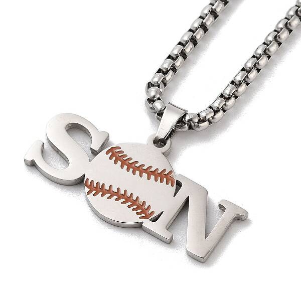 202 Stainless Steel Enamel Box Chain Sport Ball Pendant Necklaces for Men