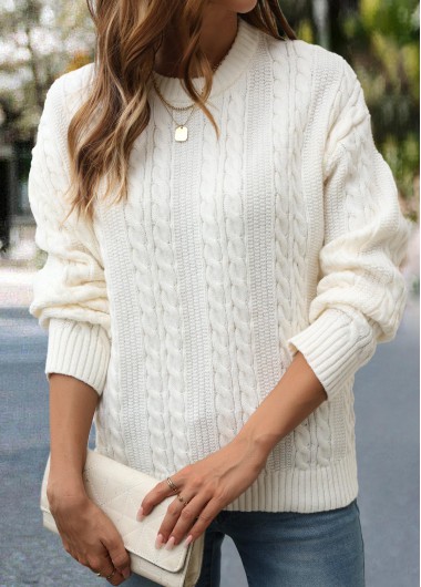 Modlily Beige Patchwork Long Sleeve Round Neck Sweater - XL