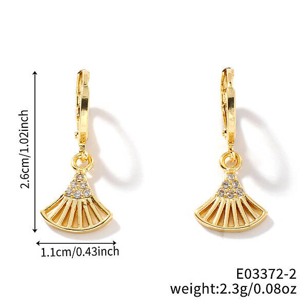 Fan-shaped Brass Rhinestone Hoop Earrings