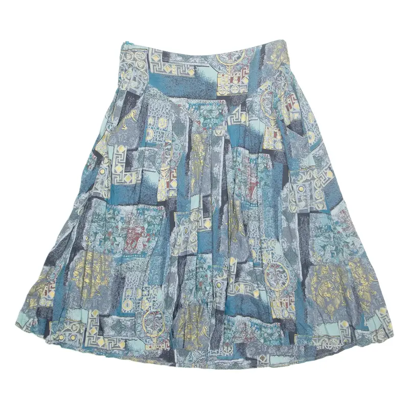 FASHION STYLE Womens A-Line Skirt Blue Midi Viscose Crazy Pattern M