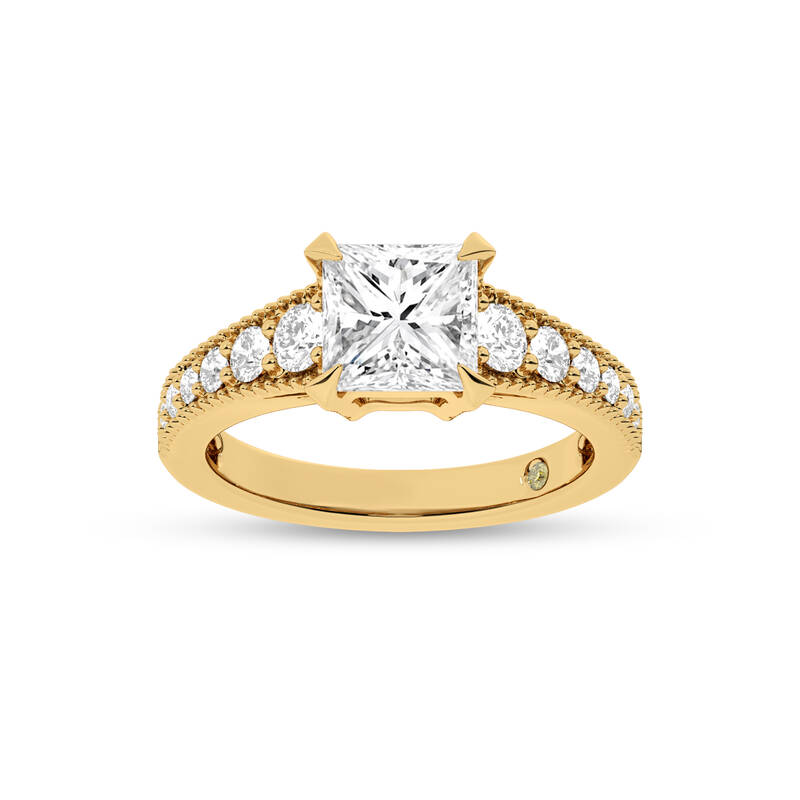 Pixie Tapered Milgrain Princess Cut Lab Diamond Engagement Ring | 14K Yellow Gold 2 1/6 CT. TW.
