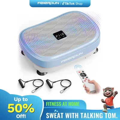 FEIERDUN Vibration Plate Exercise Machine,Lymphatic Drainage Machine, Power Plate Vibration Platform w/ Loop Bands for Wellne...
