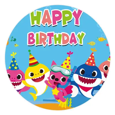 Aperturee Circle Sea Blue Cartoon Shark Happy Birthday Backdrop | Custom Birthday Backdrops | Happy Birthday Backdrop | Birth...