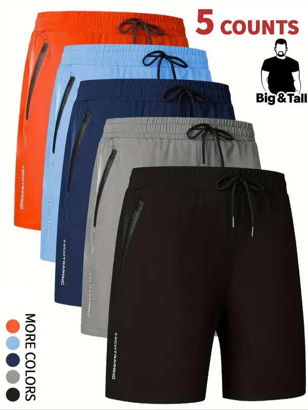【Plus Size】 Letter Print Drawstring Waist Shorts, Casual Regular Fit Pocket Zipper Shorts for Summer, Athleisure Menswear...
