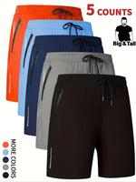 【Plus Size】 Letter Print Drawstring Waist Shorts, Casual Regular Fit Pocket Zipper Shorts for Summer, Athleisure Menswear...