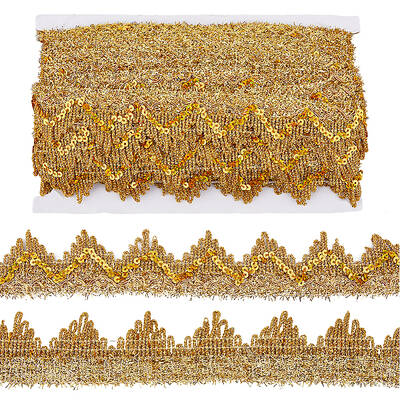 13M Sequin Polyester Wavy Lace Ribbon