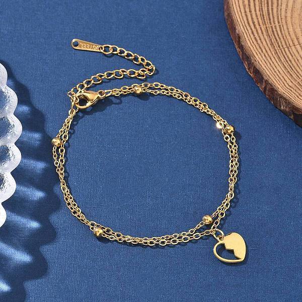 304 Stainless Steel Heart Charm Chain Bracelets