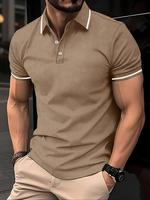 Men's Regular Fit Solid Color Plain Contrast Trim Polo Shirts, Casual Short Sleeve Top for Summer, Fashion Men's Clothes for ...