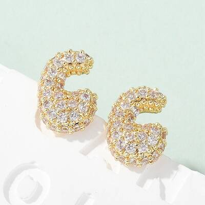 Brass Micro Pave Cubic Zirconia Stud Earrings