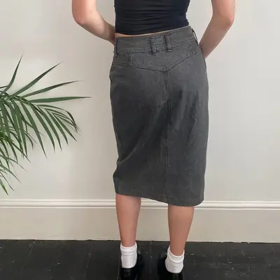 Blooming Midi Denim Skirt - 28W UK 8 Black Cotton