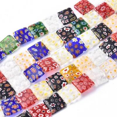 Square Handmade Millefiori Glass Beads