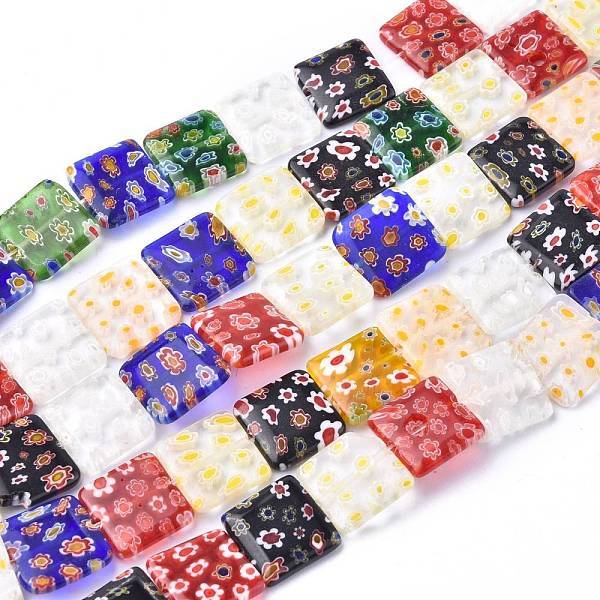 Square Handmade Millefiori Glass Beads