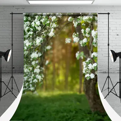 White Blooming Flowers Forest Photo Sweep Backdrop - Aperturee