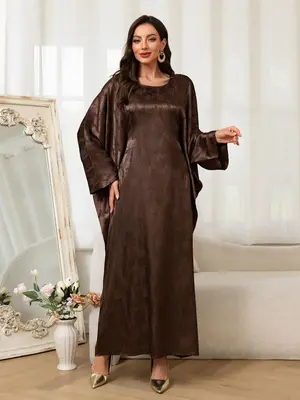 Women's Solid Color Batwing Sleeve Abaya Dress, Modest Long Sleeve Dress for Daily Wear, Ladies Islamic Clothing for All Seas...