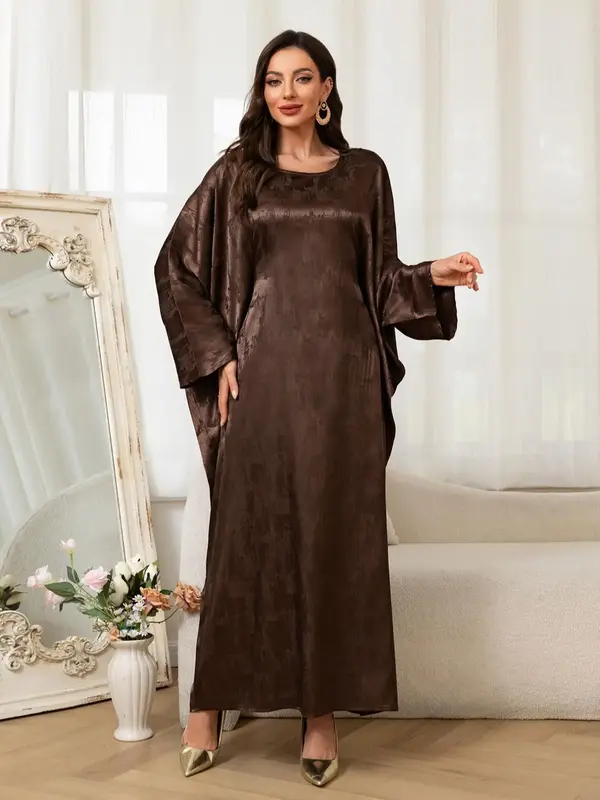 Women's Solid Color Batwing Sleeve Abaya Dress, Modest Long Sleeve Dress for Daily Wear, Ladies Islamic Clothing for All Seas...