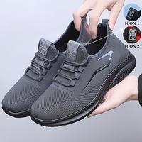 Men's Breathable Woven Knit Casual Sneakers - Lightweight Non-Slip Soft Sole, Stability Cushioning & Adjustable Lace-Up Desig...