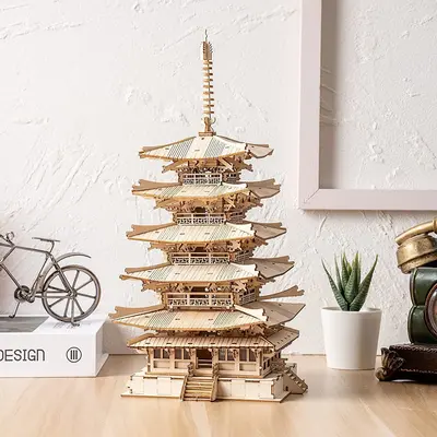 Robotime Five-storied Pagoda 3D Wooden Puzzle Toys For Children Kids Birthday Gift TGN02 | Style: TGN02