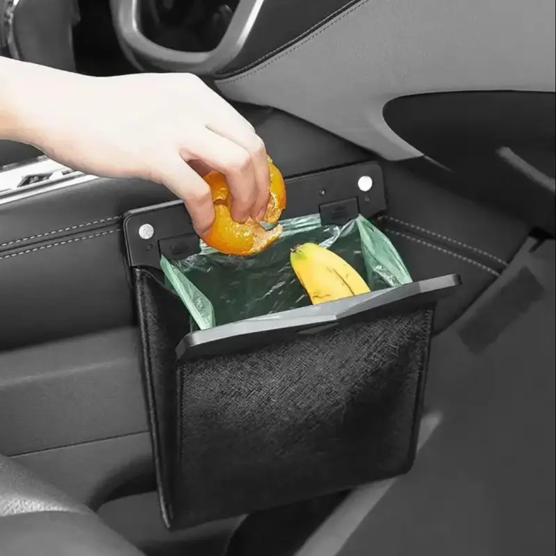 Car Trash Can with LED Light, Waterproof Artificial Leather Storage Bag, Passenger Side Storage Pocket, Leak Proof Reusable T...