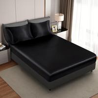 Silk Satin Black  Fitted Sheet, Deep Pocket Fitted Sheet Only, Breathable, Non- Fading, Fully Elasticized Bed Sheets Sold Sep...