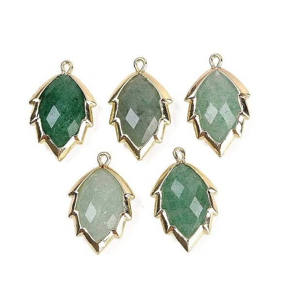 Natural Green Strawberry Quartz Faceted Leaf Pendants