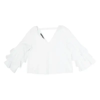 ZARA BASIC Womens Oversized Top White V-Neck Long Sleeve S
