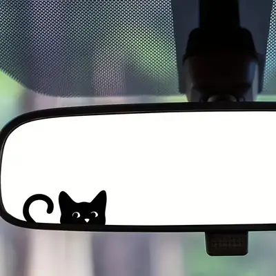 Cat Pattern Car Rearview Mirror Sticker, Vinyl Material Car Mirror Decal, Car Interior Decoration Accessories, Sticker for Ca...