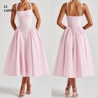 Women Sleeveless Corset Dress Summer Plaid Print Backless A-Line Party Dress for Vacation Cocktail Beach Streetwear