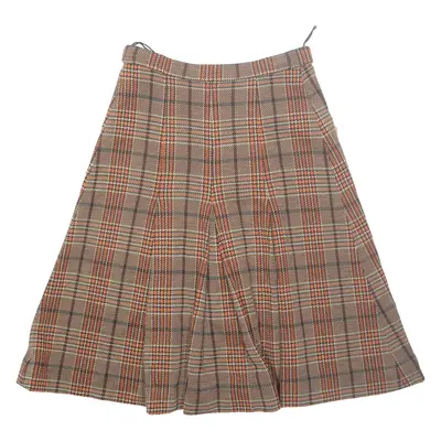 HANRO Womens Pleated Skirt Orange Knee Length Wool Check S