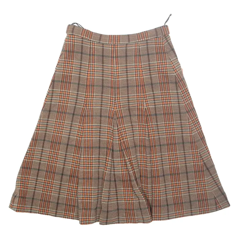 HANRO Womens Pleated Skirt Orange Knee Length Wool Check S