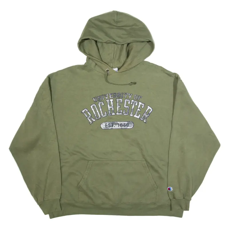 CHAMPION University Of Rochester Mens Green Hoodie USA 2XL