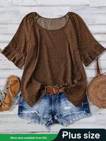 【Plus Size】 Leopard Print Blouse, Casual Fashion Top for Summer, Women's Plus Clothing for Daily Wear