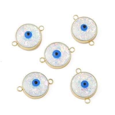 Brass Synthetic Opal Evil Eye Connector Charms
