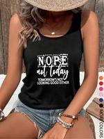Women's Letter Print Round Neck Tank Top, Casual Sleeveless Top for Daily Wear, Ladies Clothes for All Seasons, Socks