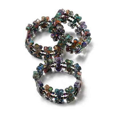 Dyed Natural Imperial Jasper with Resin Beaded Stretch Bracelets