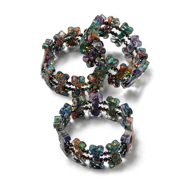 Dyed Natural Imperial Jasper with Resin Beaded Stretch Bracelets