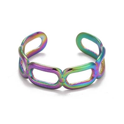 Rainbow Color Ion Plating(IP) 304 Stainless Steel Oval Wrap Open Cuff Ring for Women