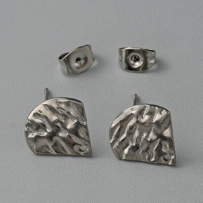 304 Stainless Steel Textured Geometry Stud Earring Findings with Hole