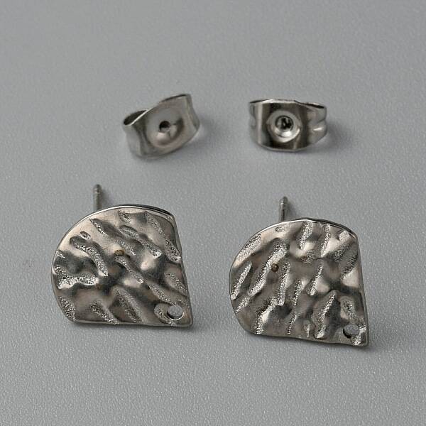 304 Stainless Steel Textured Geometry Stud Earring Findings with Hole