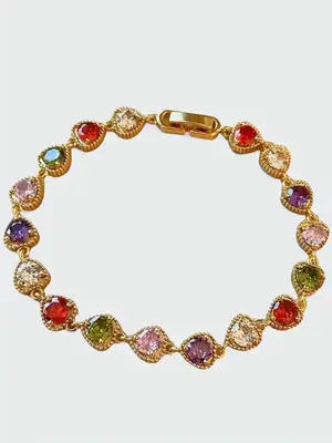 Women's Elegant Colorful Rhinestones Decor Matching Bracelet, Casual 2025 New Trendy Boho Style Bracelet with Heart Design fo...