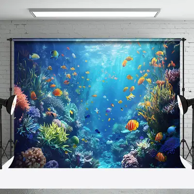 Colorful Fish Seaweed Coral Blue Underwater Backdrop - Aperturee