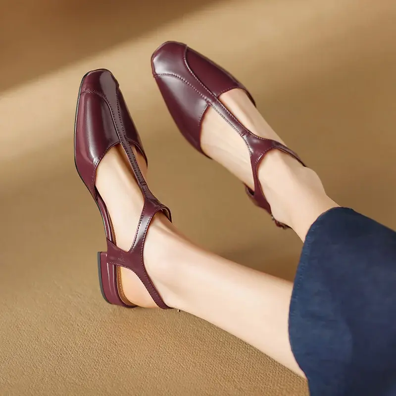 CHIKO Madilynn Round Toe Block Heels T-Strap Shoes