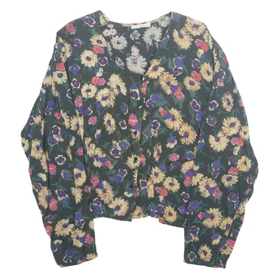 MISS LEOFRIC Womens Printed Blouse Green Long Sleeve Floral M