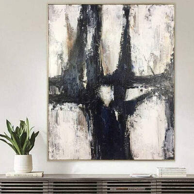 Rich Texture Canvas Painting Black and White Fine Art Franz Kline style Artwork Gray Painting | CONTENTMENT