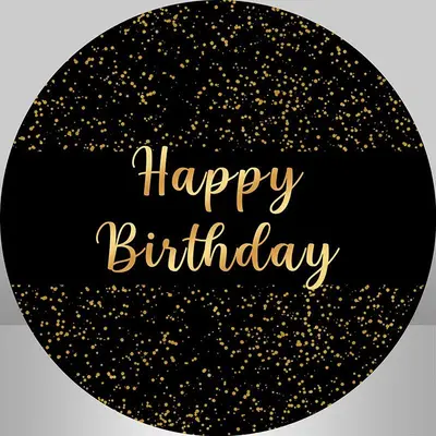 Aperturee Round Glitter Gold And Black Happy Birthday Backdrop | Happy Birthday Round Backdrop Cover | Birthday Backdrop Idea...