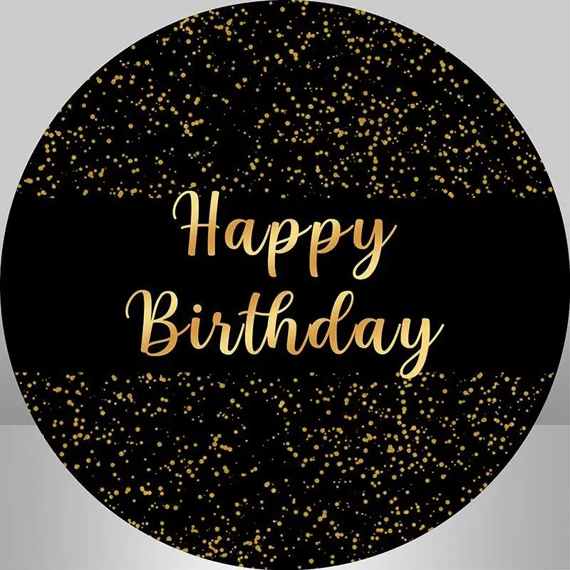 Aperturee Round Glitter Gold And Black Happy Birthday Backdrop | Happy Birthday Round Backdrop Cover | Birthday Backdrop Idea...